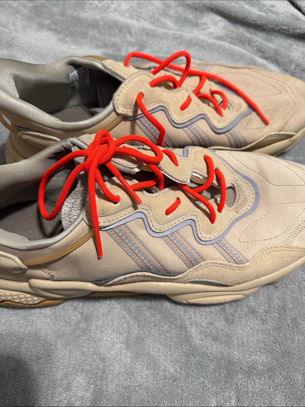 adidas Tan/Beige Sneakers with Bright Orange Laces